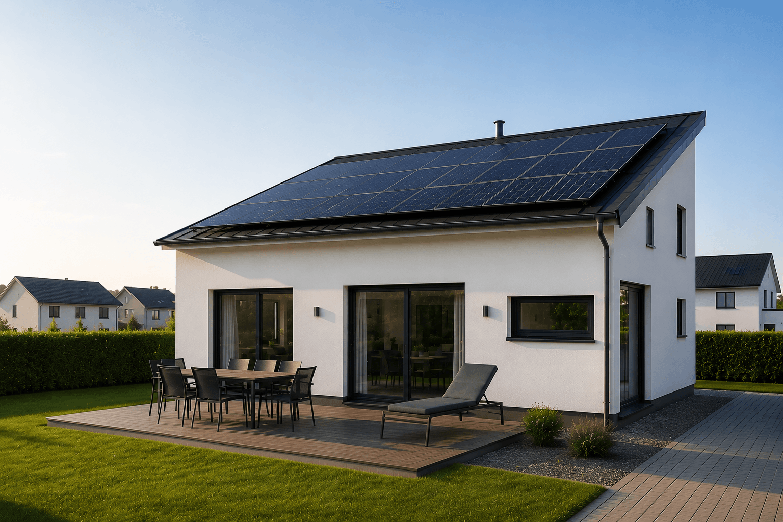 Photovoltaikanlage auf einem Einfamilienhaus in Stralsund Modernes Einfamilienhaus in Stralsund mit Photovoltaikanlage auf dem Dach