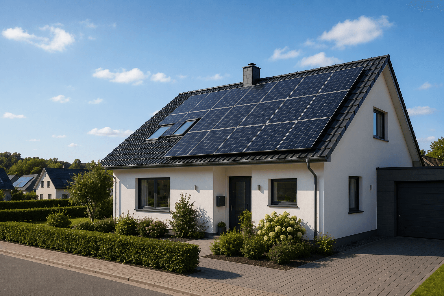 Beispiel einer Photovoltaikanlage in Wolgast Einfamilienhaus in Wolgast mit Photovoltaikanlage in Südausrichtung